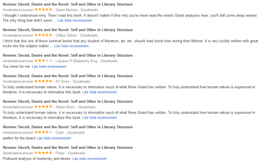 Roliga Recensioner av "Decieit, Desire and the Novel"